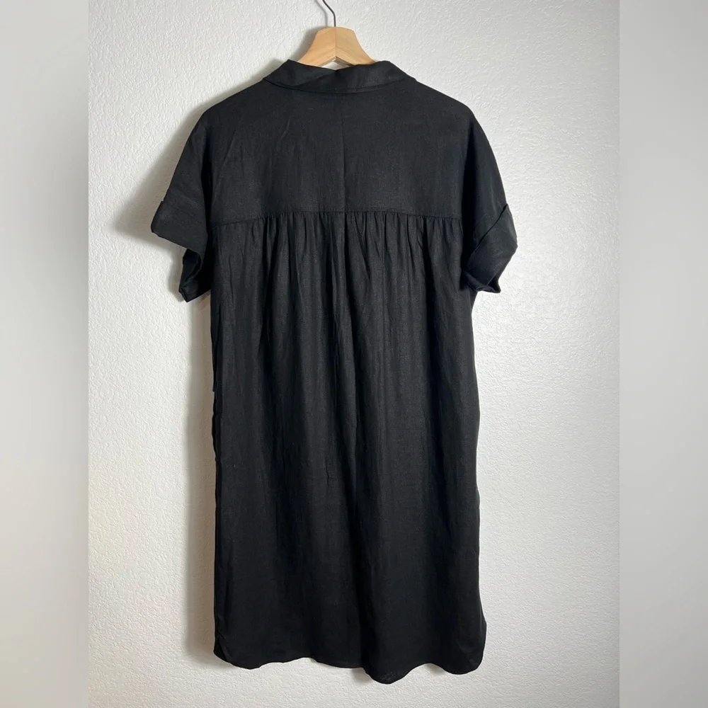 NWT‎ well worn button down shirt black linen dress with pockets